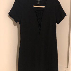 Forever 21 Black Lace Up Deep V Bodycon Dress Size M